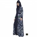 Printed shrug abaya- navy blue-white